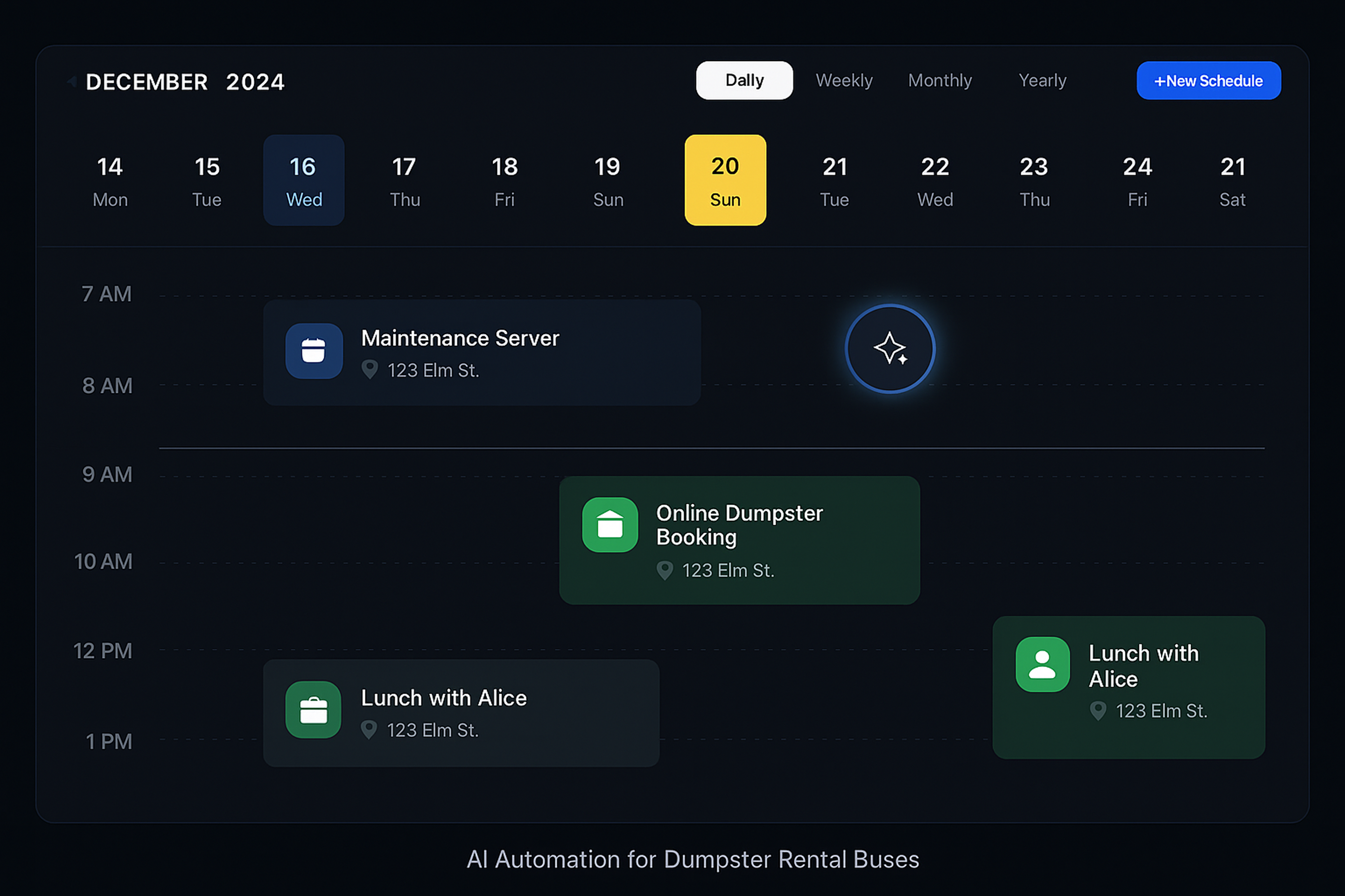Dumpster scheduling system within Automated Waste Management Software Solutions showing optimized route calendar